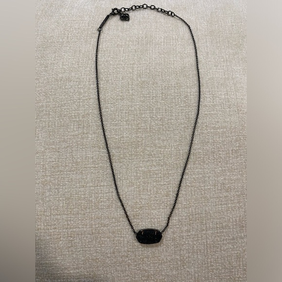 Kendra Scott Signature Elisa Gunmetal Plated Black Drusy Pendant Necklace - Picture 2 of 5